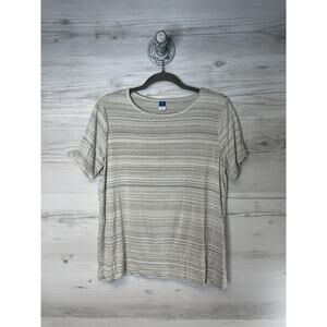 Old‎ Navy Shirt Womens Medium Green Multi Stripe Luxe Crew Short Sleeve Stretch